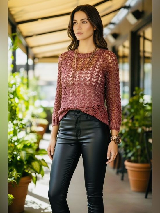 Fenn Wright Manson Sweaters - Fenn Wright Manson Women’s Vintage Openwork Knit Top in Wine - Size XS